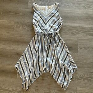 Hope & Harlow Womens Blue Striped Linen Dress Sleeveless Midi Dress Size 12